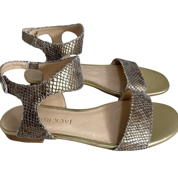 Jack Rogers Womens Size 8 Gold Snakeskin Flat Sandals With Ankle Strap - Picture 3 of 6